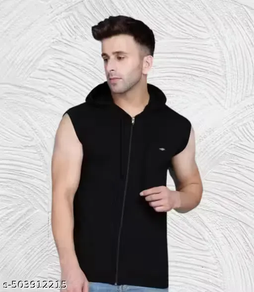 Mens Hood T-Shirt Sleevless Hood Tshirt Zipper T Shirt By Tees Collection